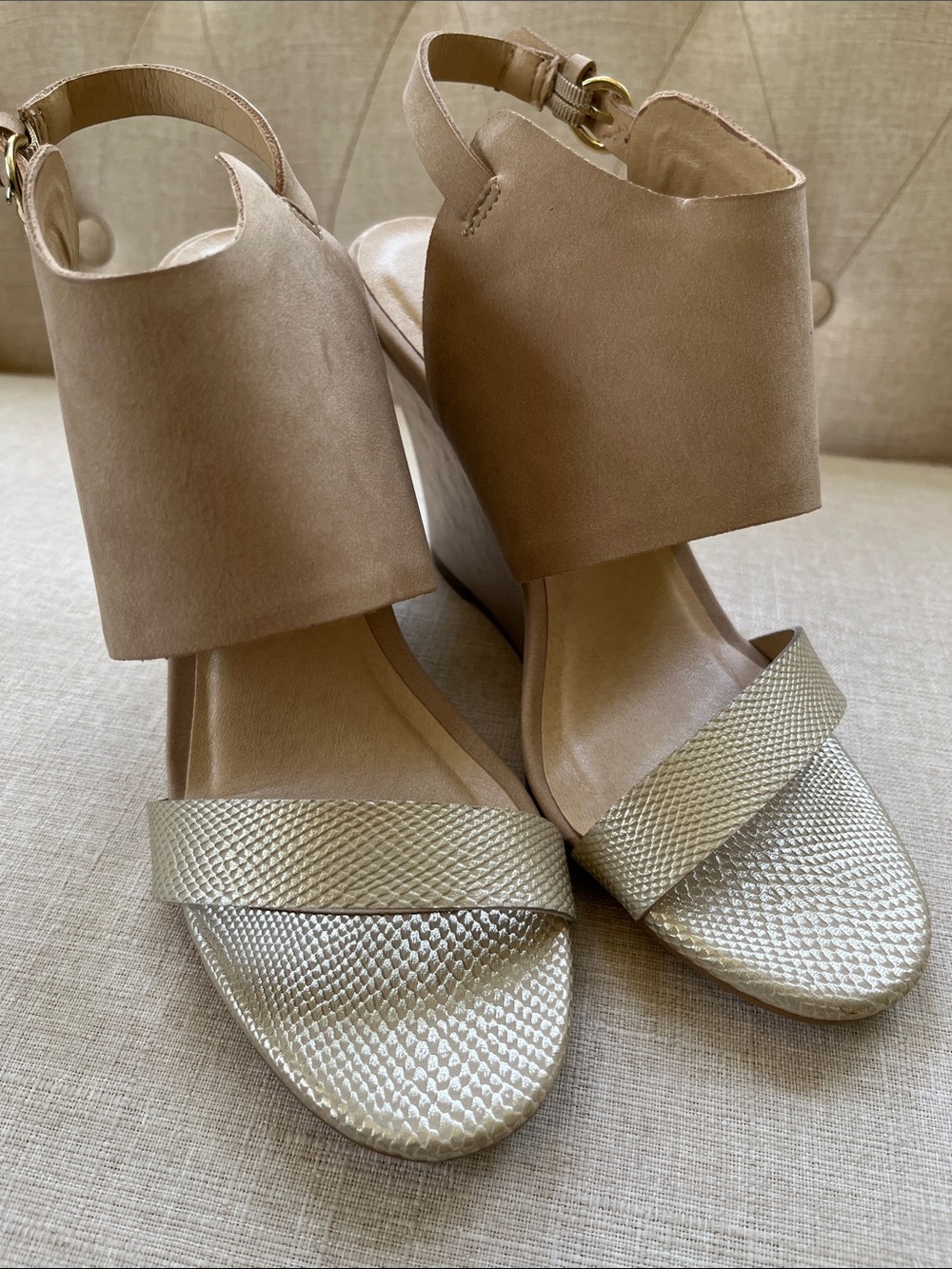 Neutral Metallic Wedge Heels